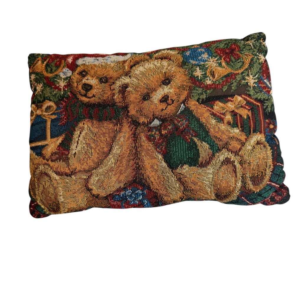 Teddy Bear Tapestry Pillow Christmas Holiday Presents Throw Decor